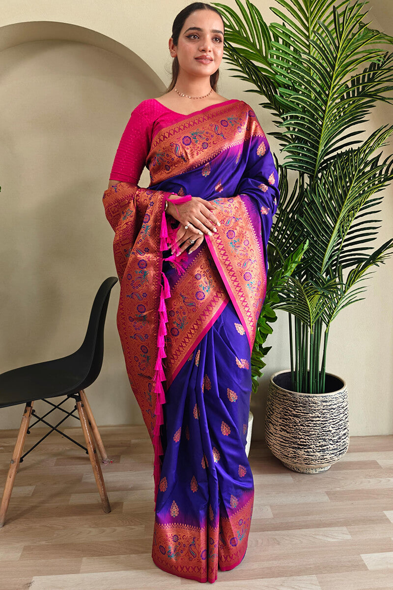 Ultramarine Blue Zari Woven Banarasi Silk Saree