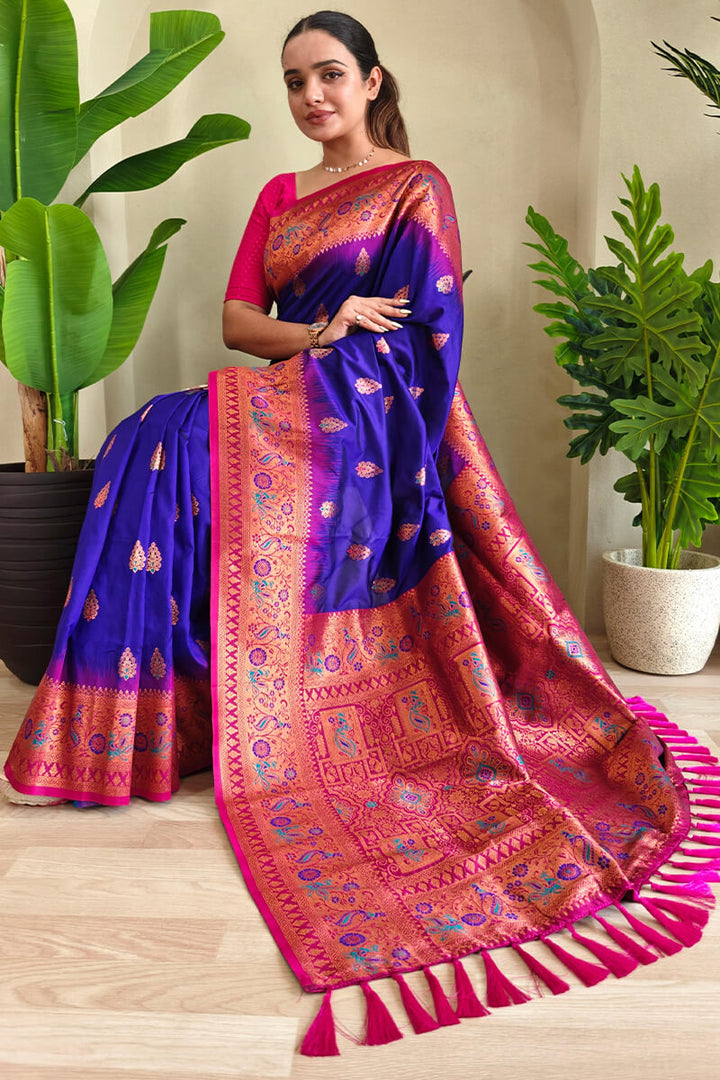 Ultramarine Blue Zari Woven Banarasi Silk Saree