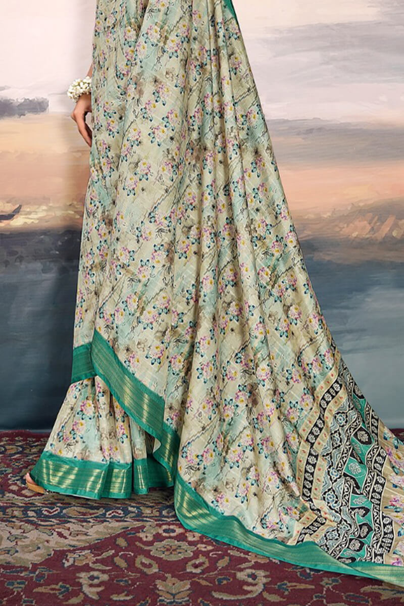 Vanilla Beige Digital Printed Cotton Saree