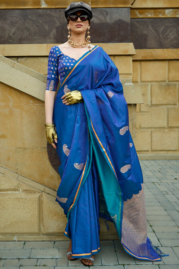 Venice Blue Banarasi Satin Silk Saree