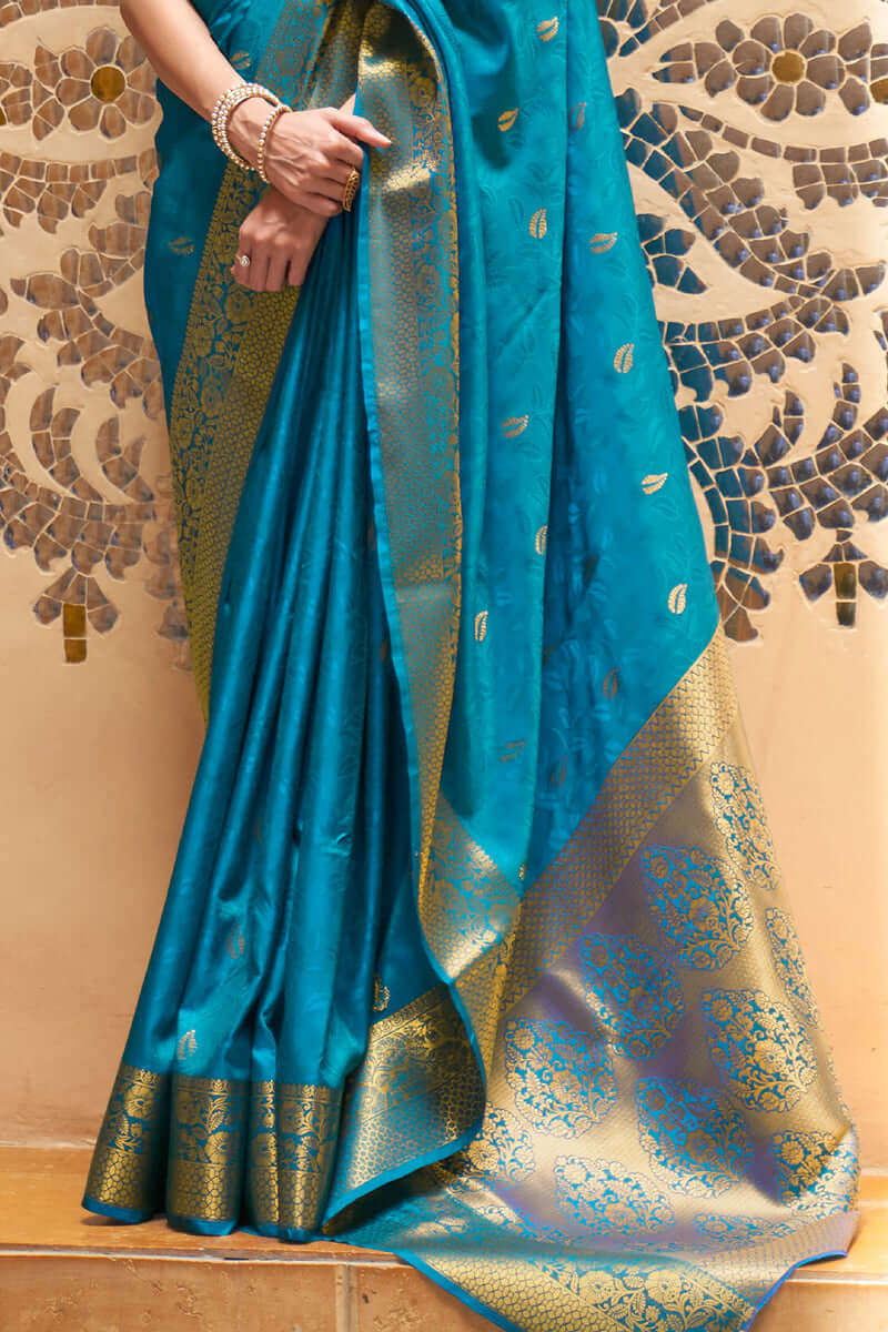 Venice Blue Kanjivaram Silk Saree
