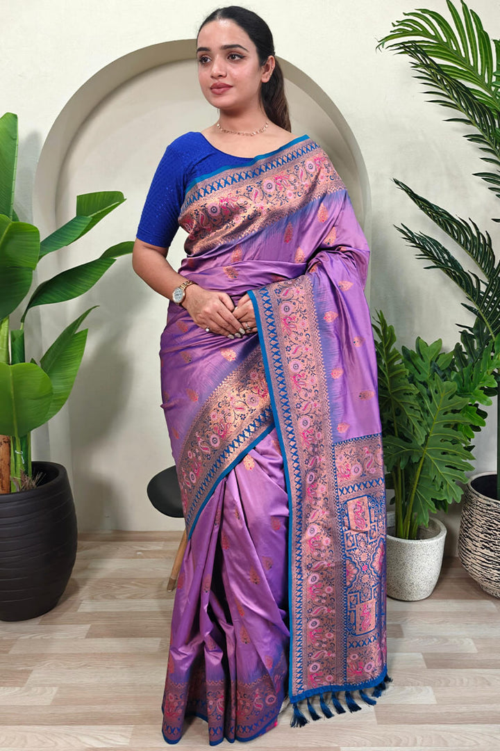 Verbena Lavender Zari Woven Banarasi Silk Saree