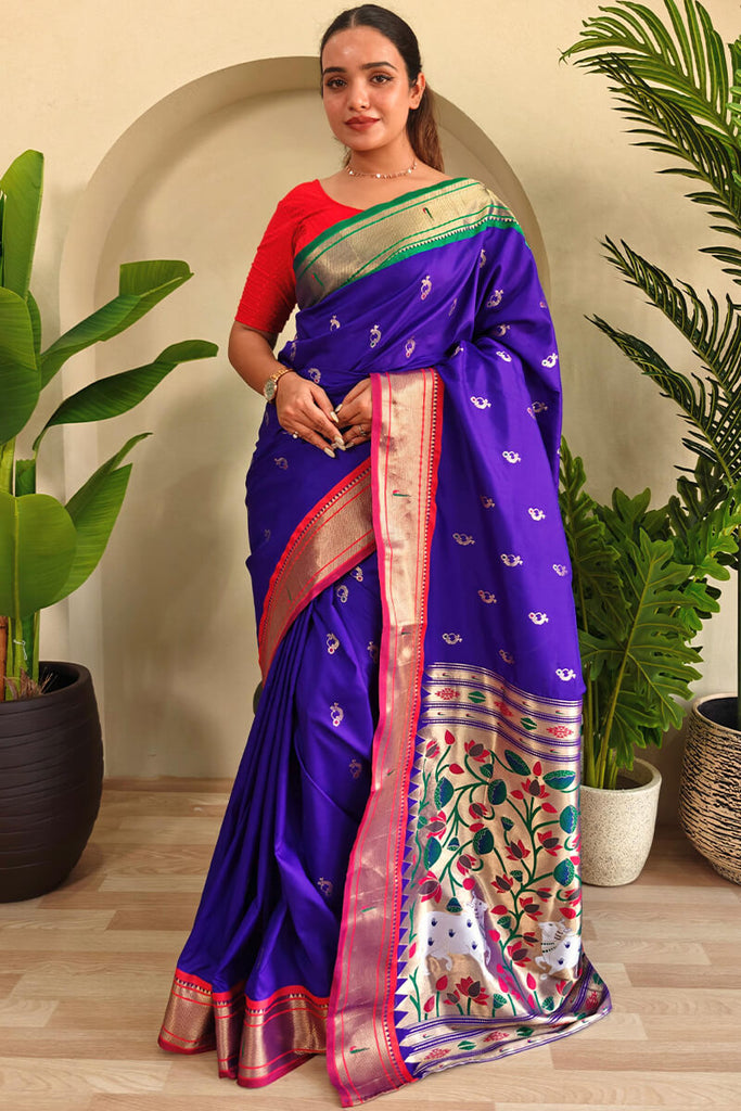 Violet Blue Paithani Silk Saree