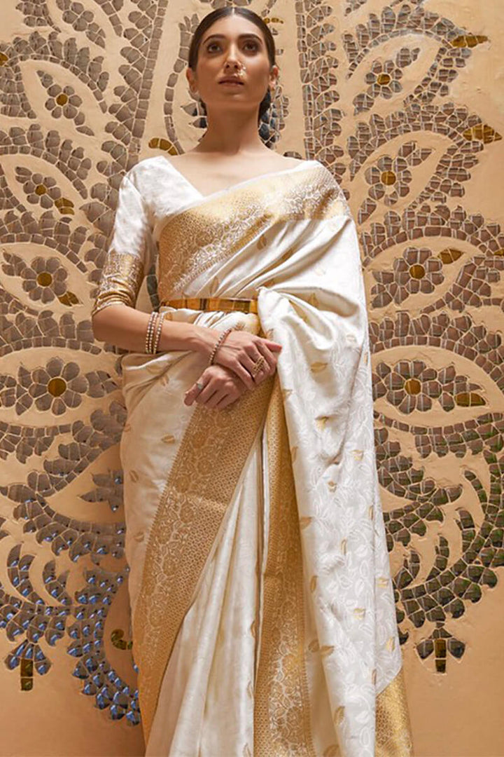 Vista White Kanjivaram Silk Saree
