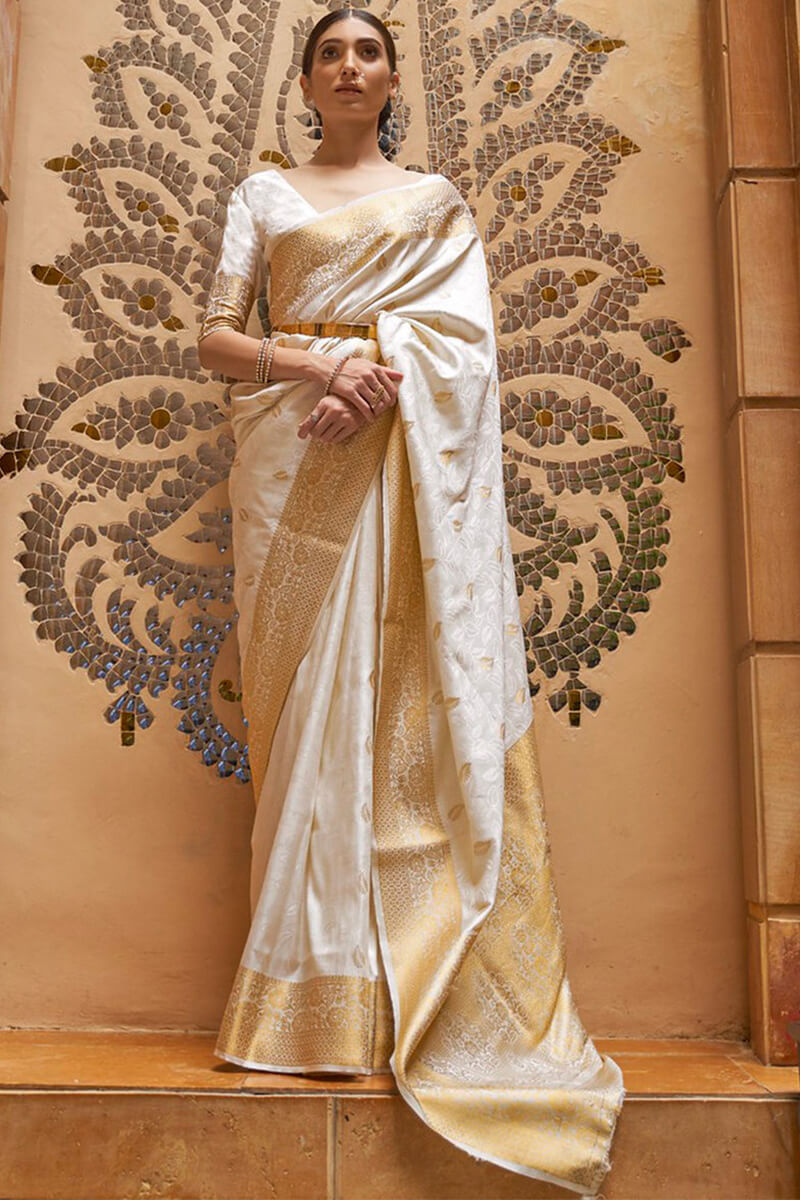 Vista White Kanjivaram Silk Saree