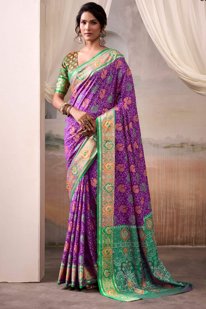 Warm Purple Zari Woven Patola Silk Saree