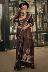 Woody Brown Zari Line Banarasi Satin Silk Saree
