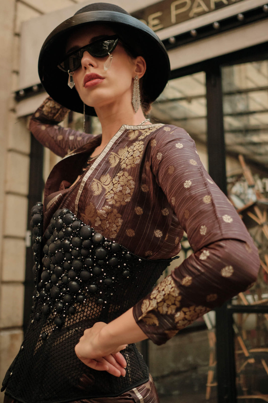 Woody Brown Zari Line Banarasi Satin Silk Saree