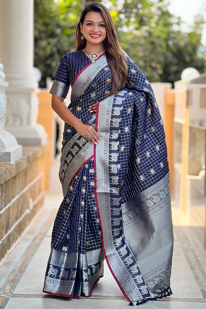 Zodiac Blue Soft Banarasi Silk Saree