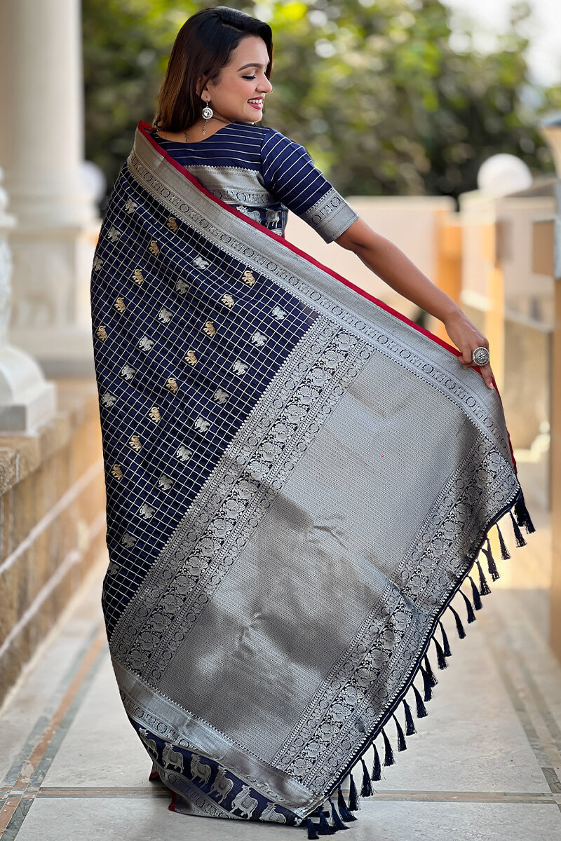 Zodiac Blue Soft Banarasi Silk Saree