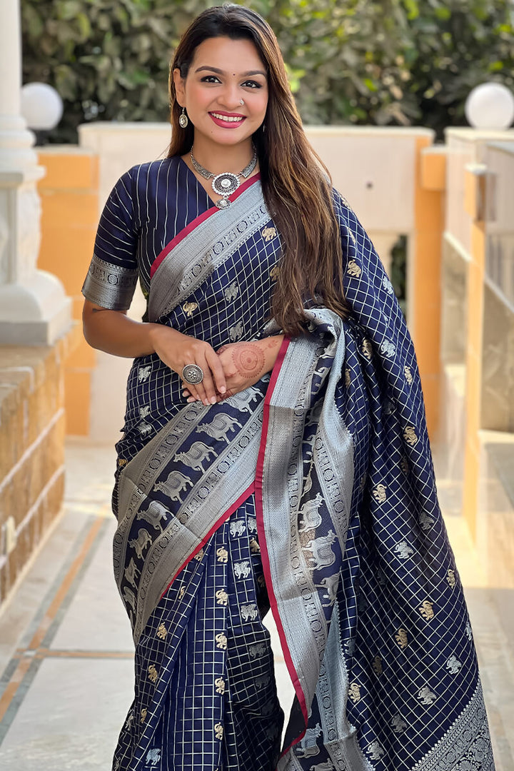 Zodiac Blue Soft Banarasi Silk Saree