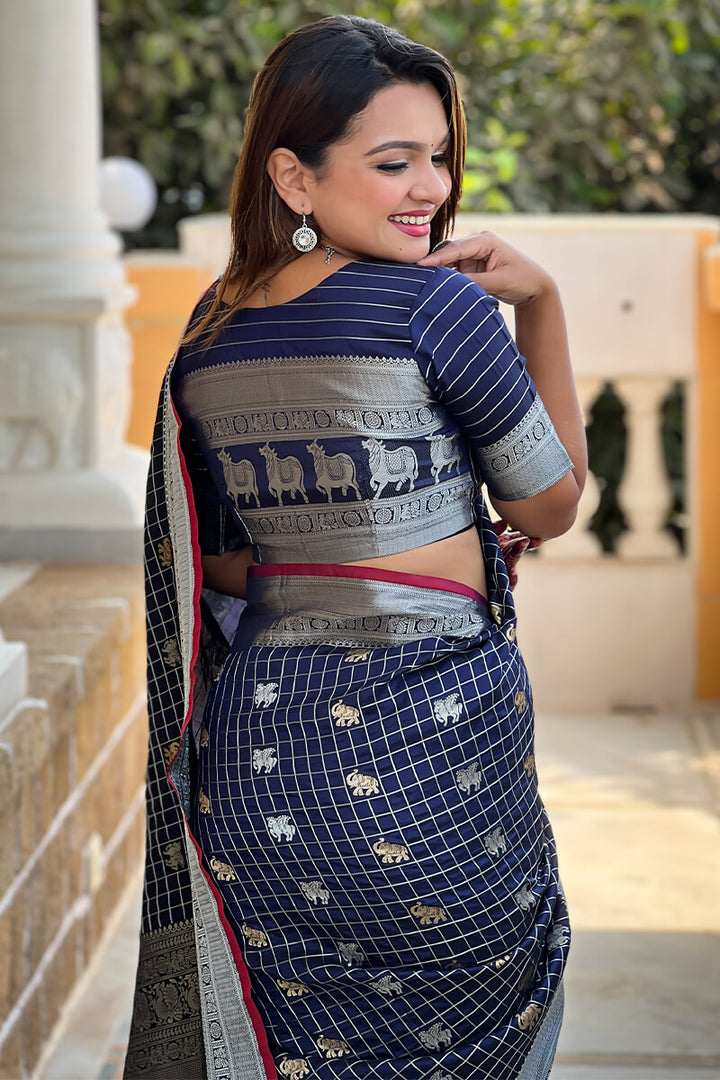 Zodiac Blue Soft Banarasi Silk Saree