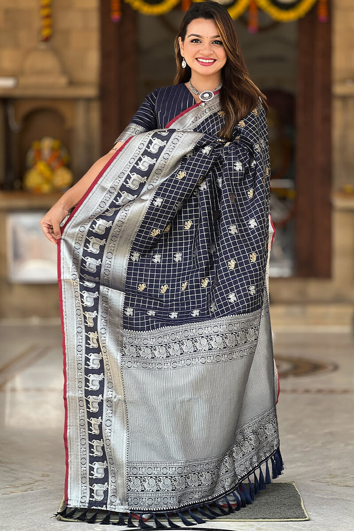 Zodiac Blue Soft Banarasi Silk Saree