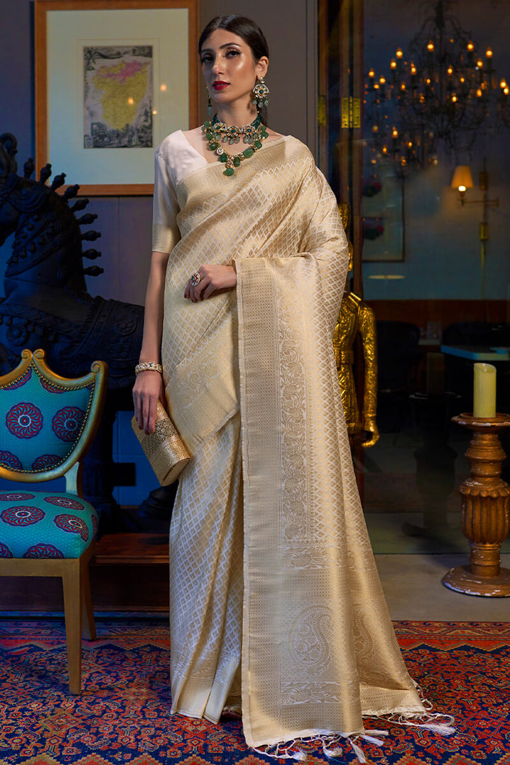 Beige Kanjivaram Silk Saree