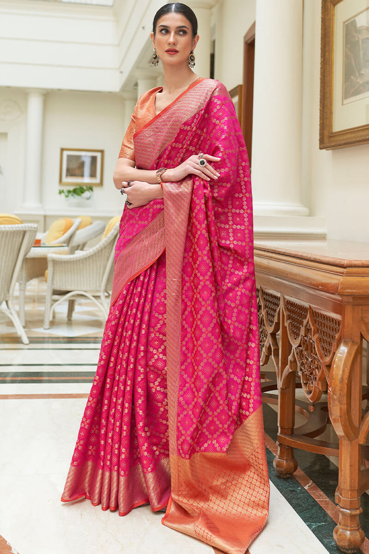 Burnt Pink Patola Silk Saree