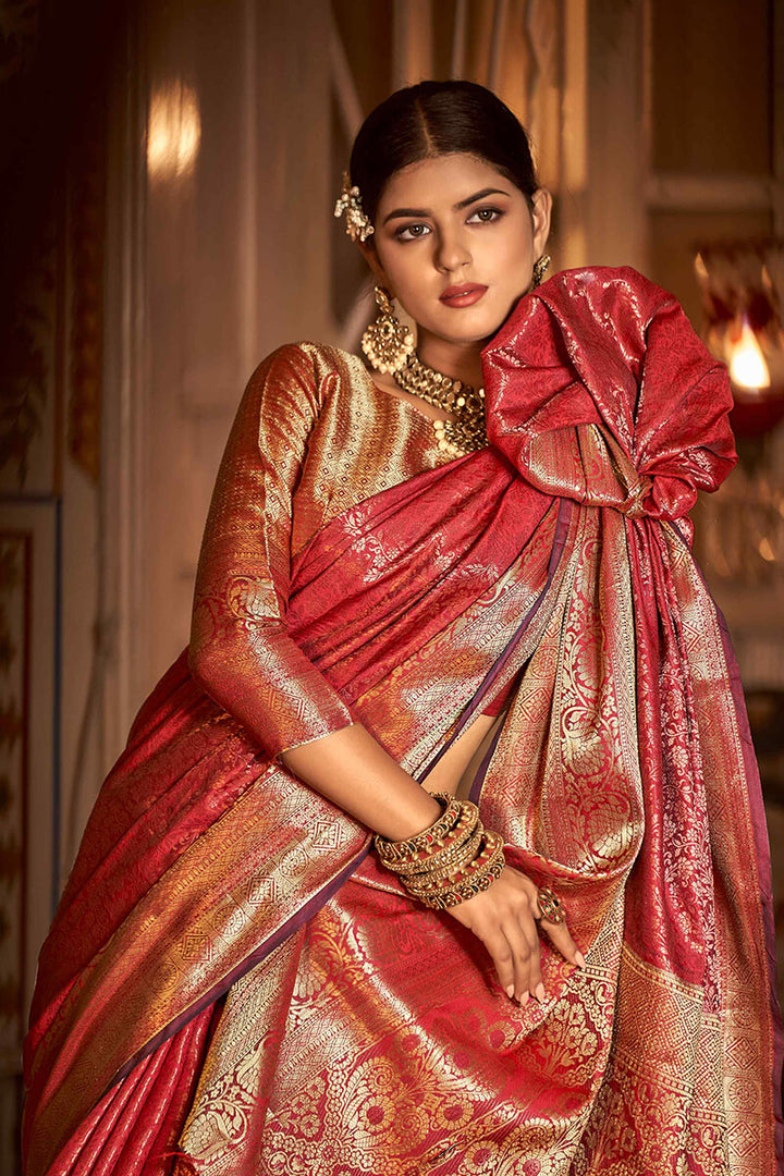 Cardinal Red Kanjivaram Silk Saree