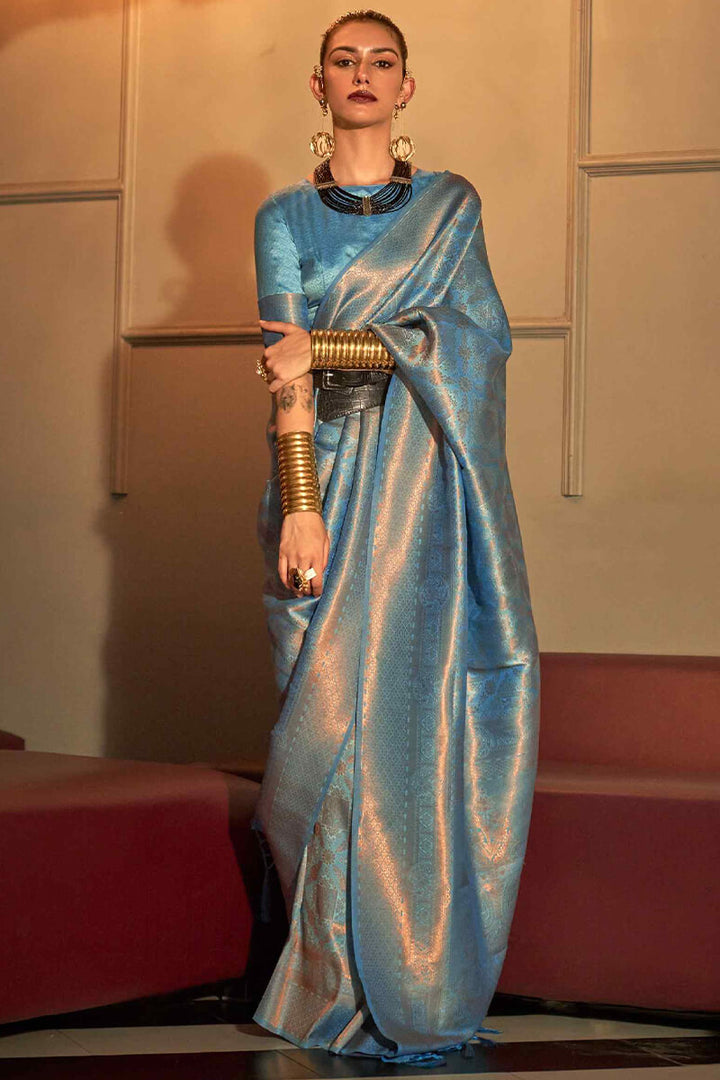 Carolina Blue Kanjivaram Silk Saree