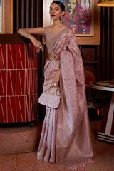 Cavern Pink Zari Woven Banarasi Silk Saree
