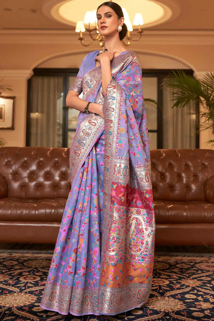 Dull Lavender Pashmina Silk Saree