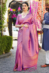 Grape Purple Zari Woven Kanjivaram Silk Saree