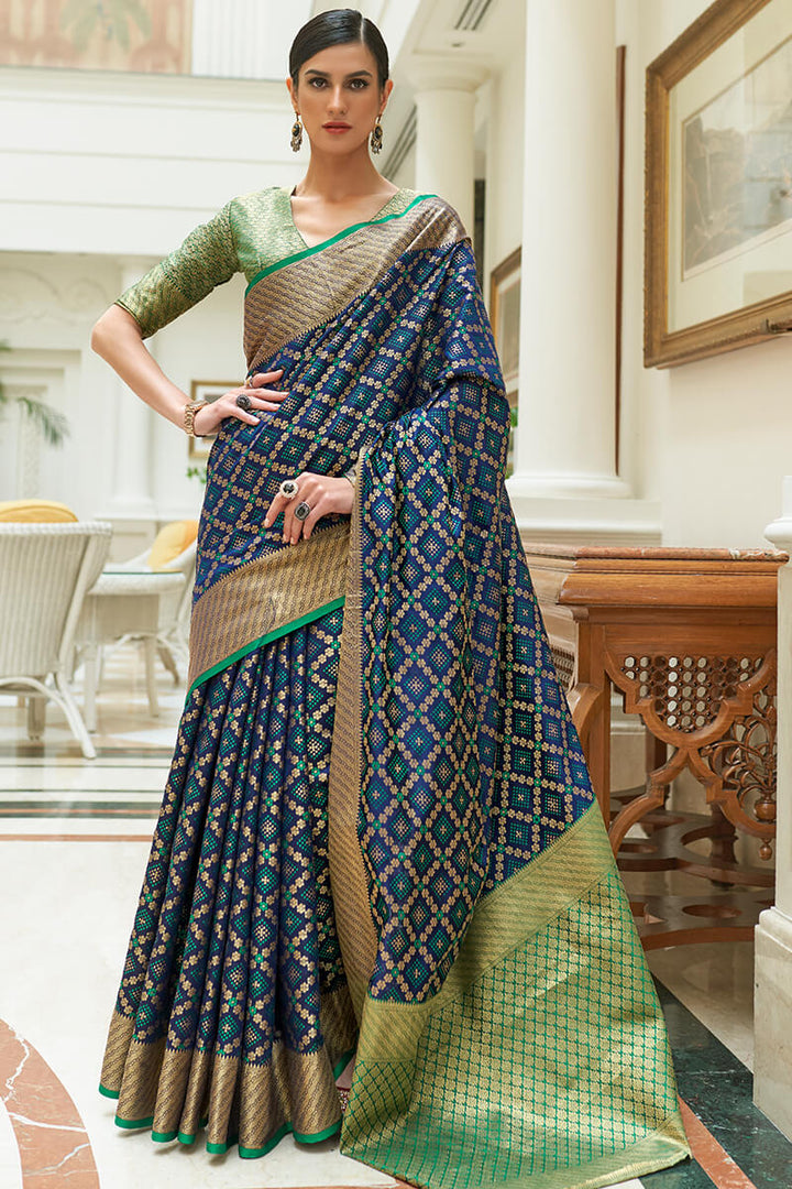 Lapis Blue Patola Silk Saree
