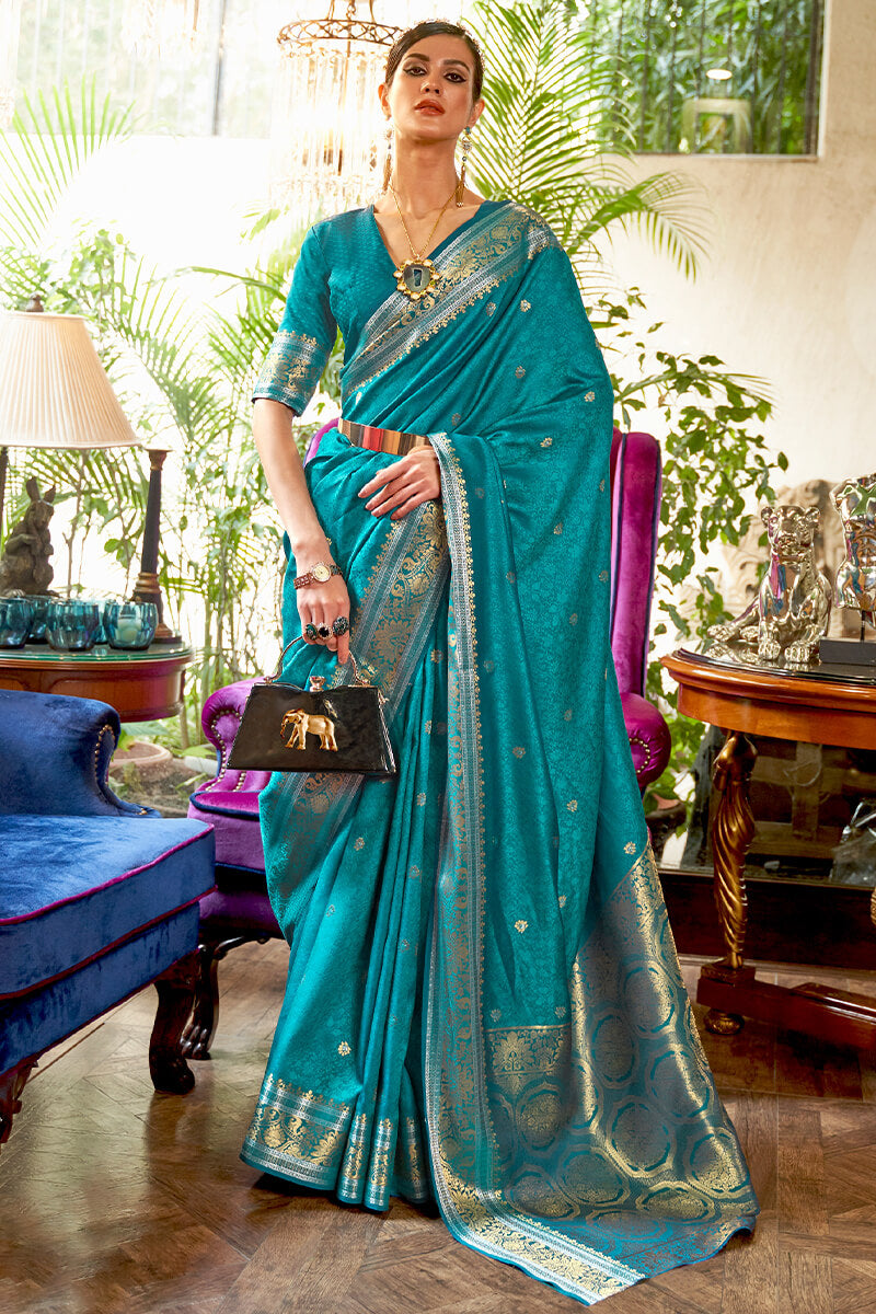 Neptune Blue Kanjivaram Silk Saree
