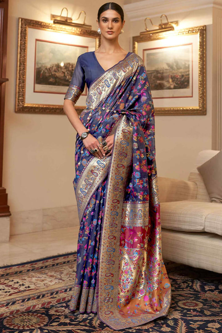 Nile Blue Pashmina Silk Saree