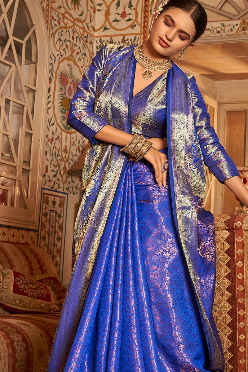 Royal Blue Zari Woven Kanjivaram Silk Saree