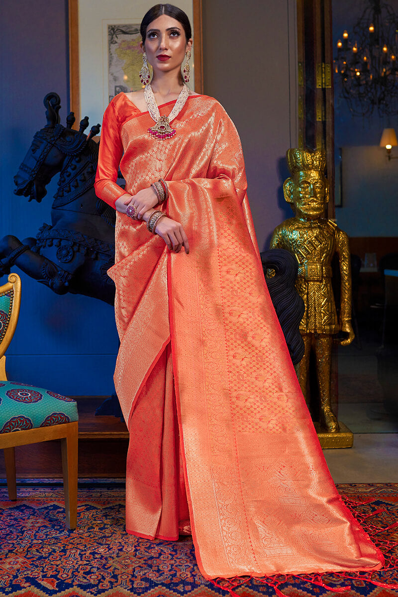 Shocking Orange Kanjivaram Silk Saree