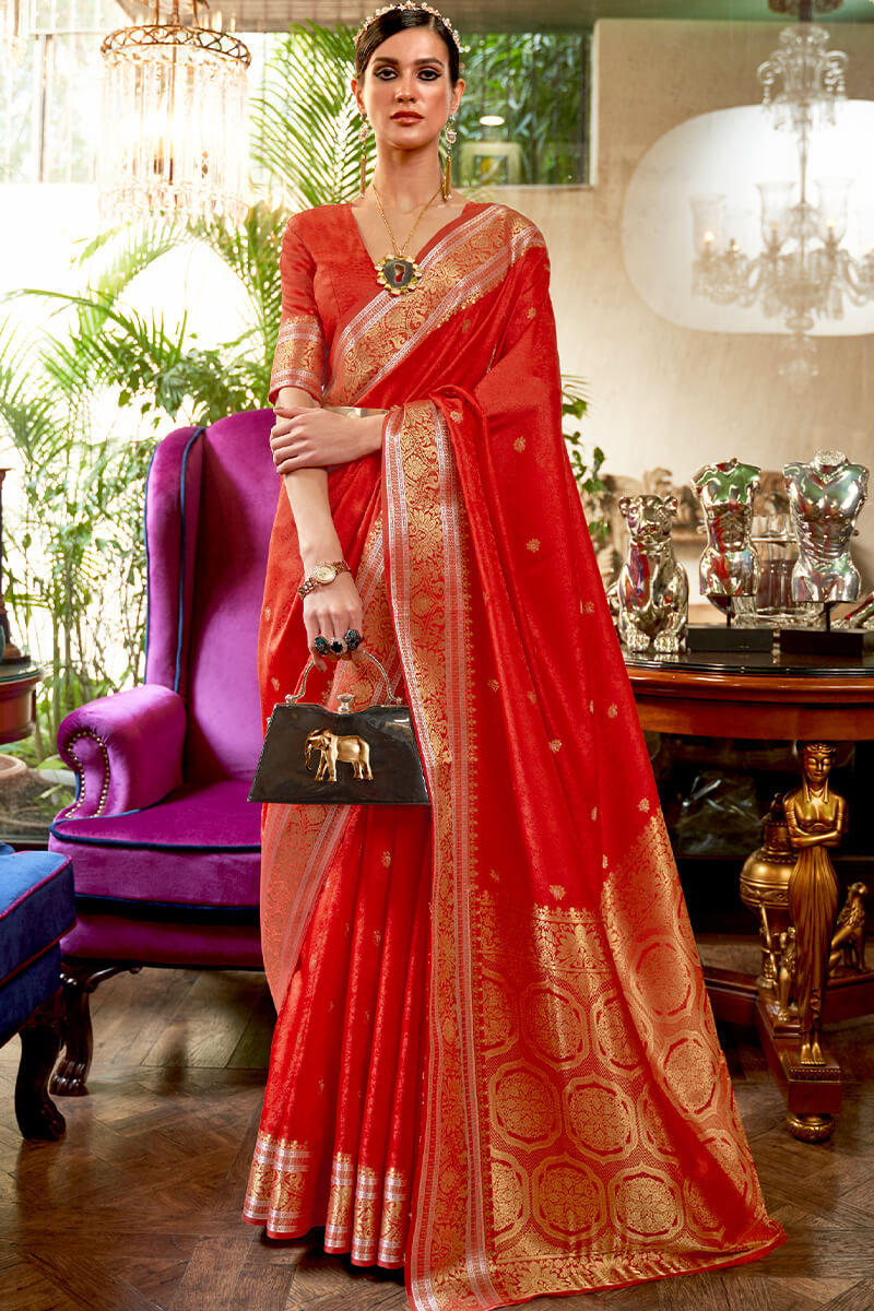 Valencia Red Kanjivaram Silk Saree