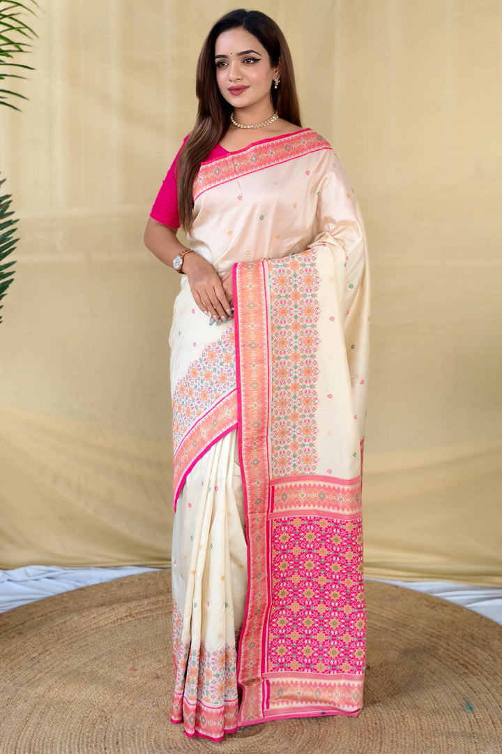 Albescent White Soft Patola Silk Saree