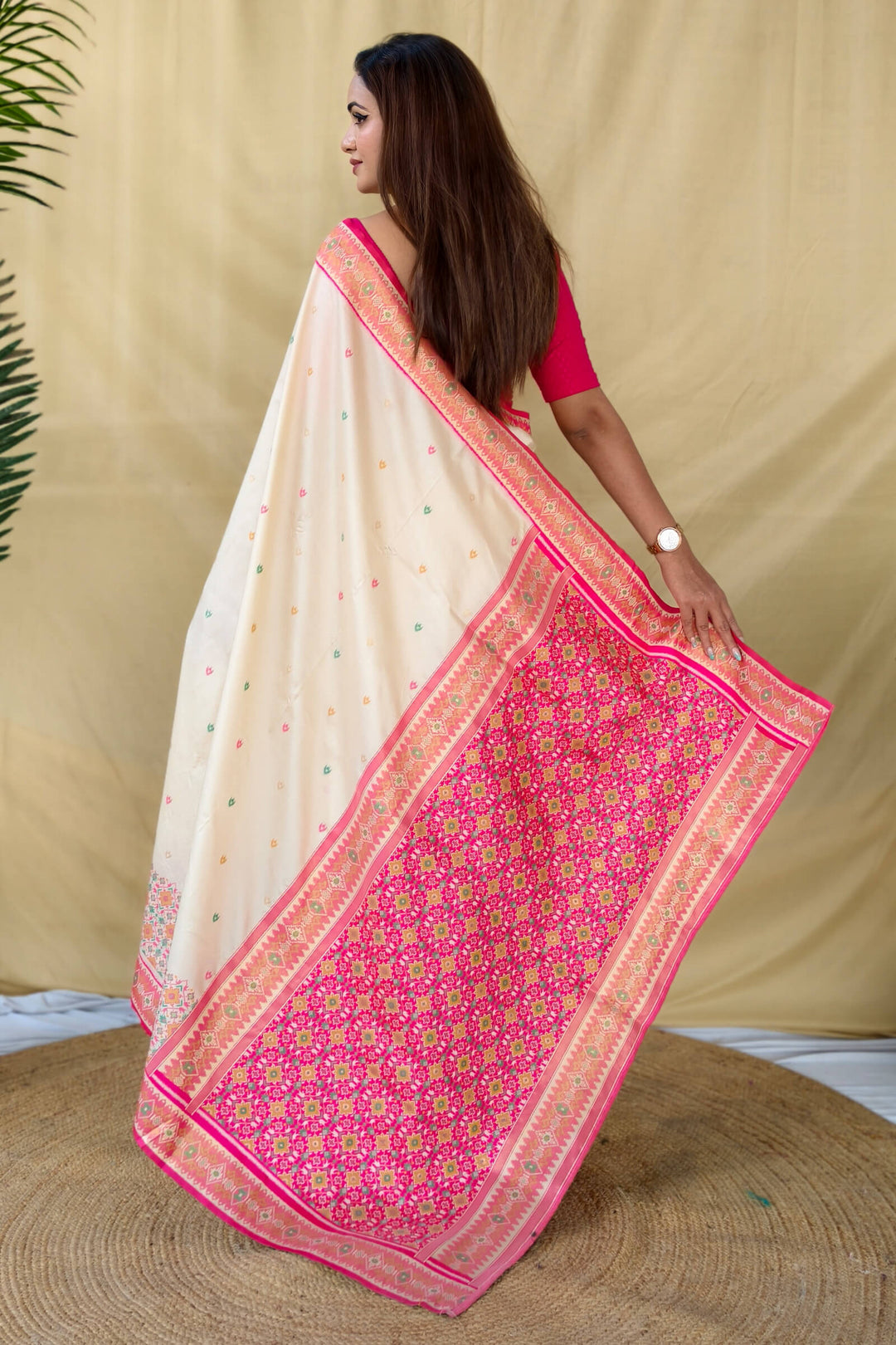 Albescent White Soft Patola Silk Saree