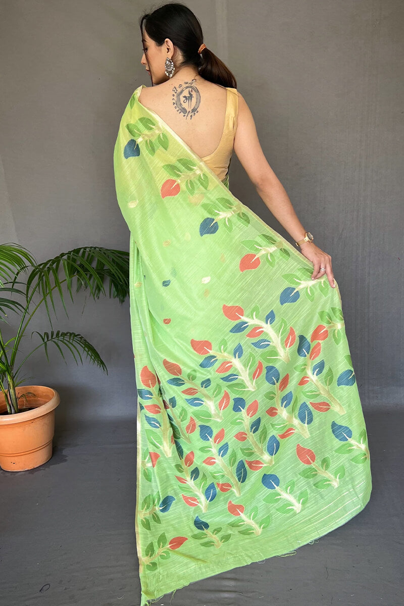 Acid Green Linen Silk Saree