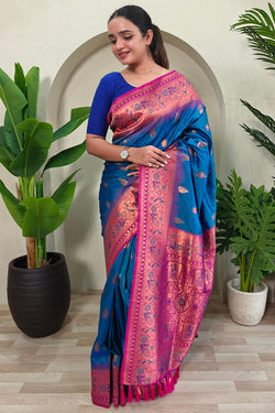 Admiral Blue Zari Woven Banarasi Silk Saree