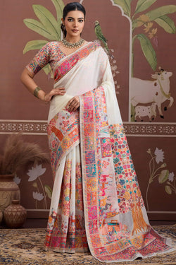 Almond Beige Kashmiri Modal Pashmina Silk Saree