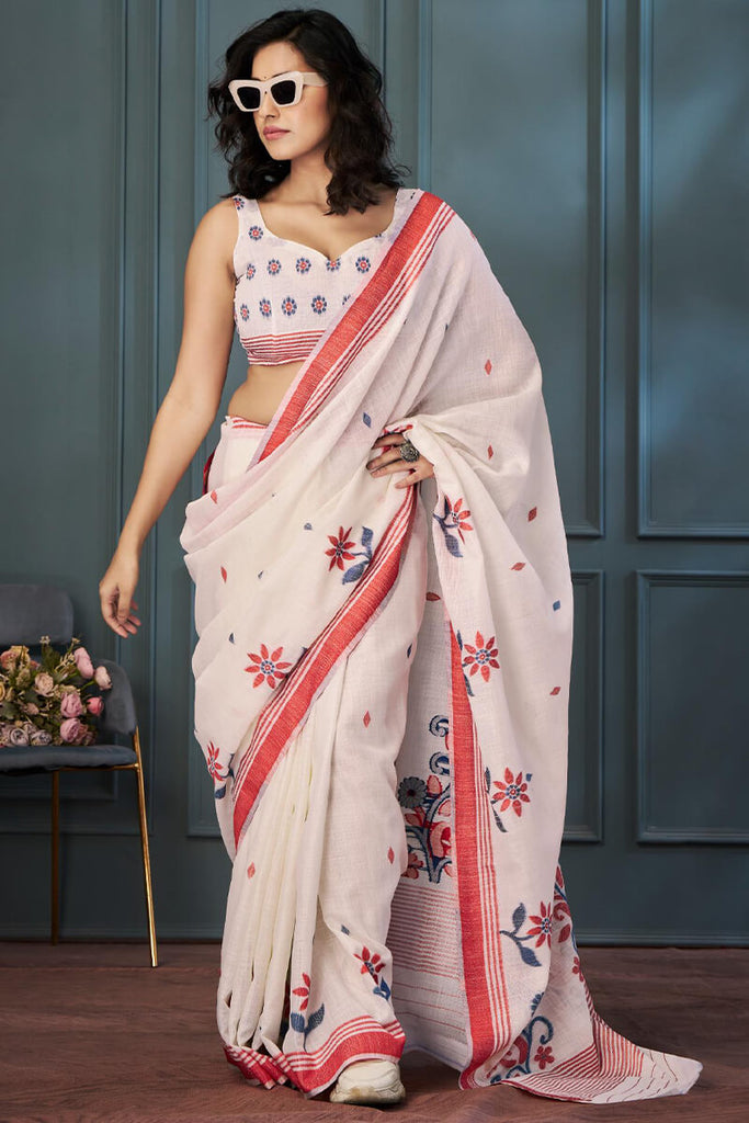 Almond Beige Soft Linen Silk Saree