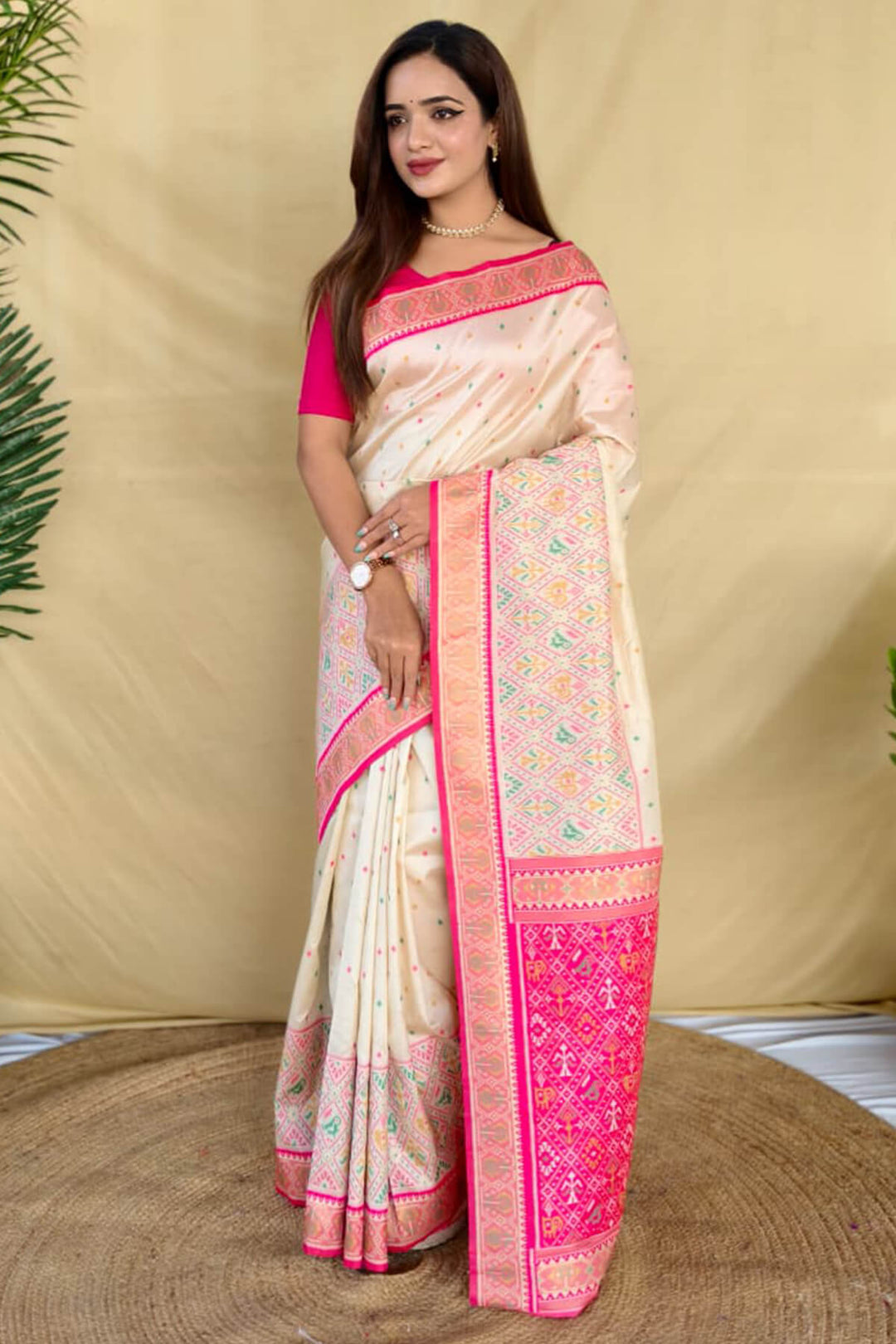 Almond Beige Zari Woven Banarasi Silk Saree