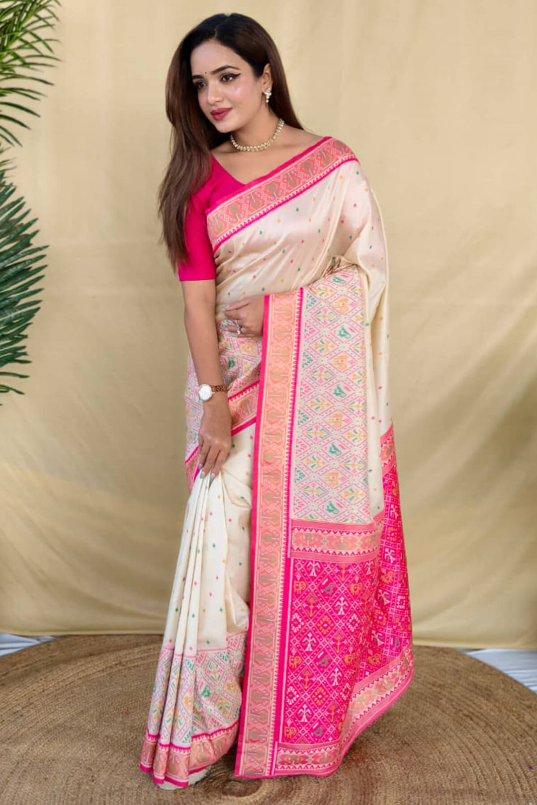 Almond Beige Zari Woven Banarasi Silk Saree
