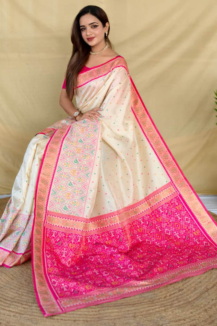 Almond Beige Zari Woven Banarasi Silk Saree
