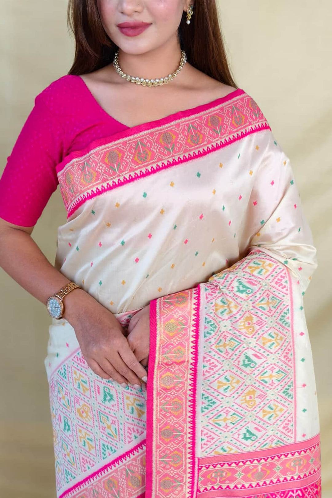 Almond Beige Zari Woven Banarasi Silk Saree