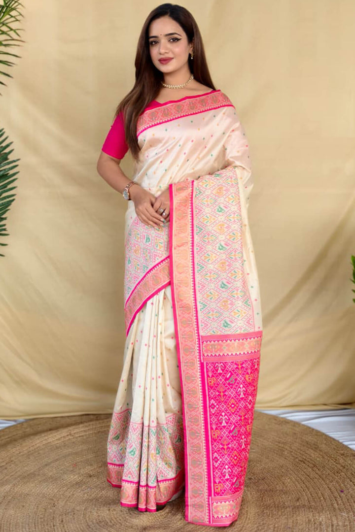Almond Beige Zari Woven Banarasi Silk Saree