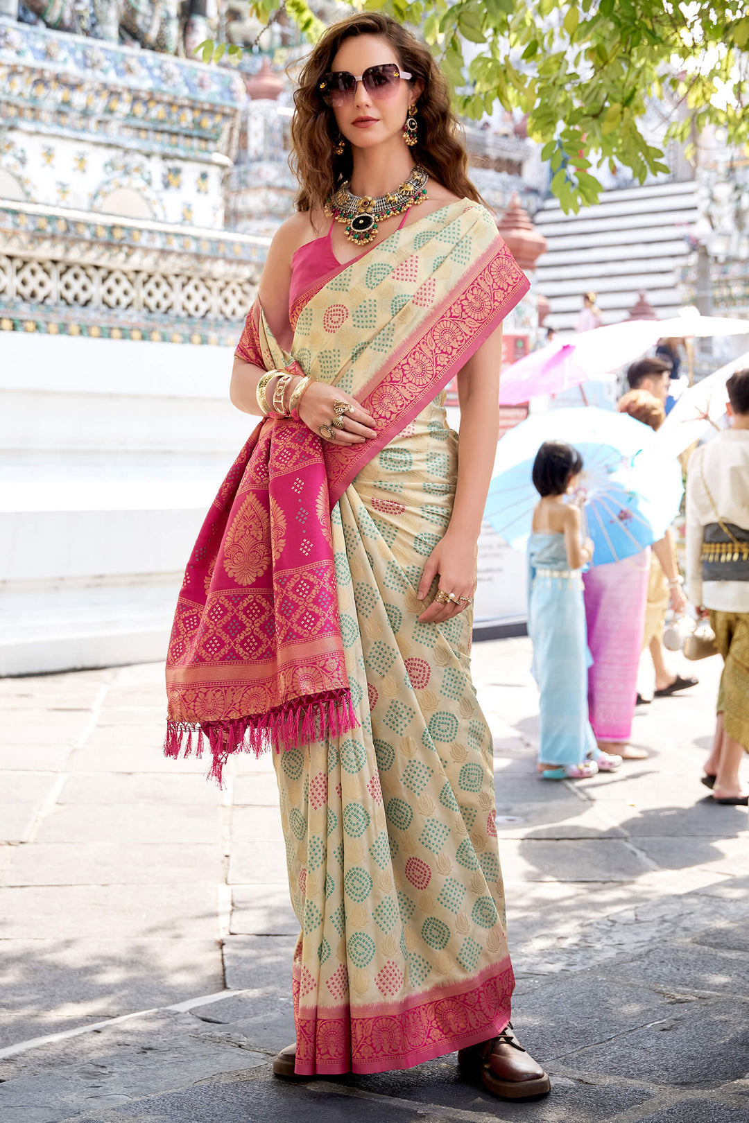 Almond Beige Zari Woven Soft Silk Saree