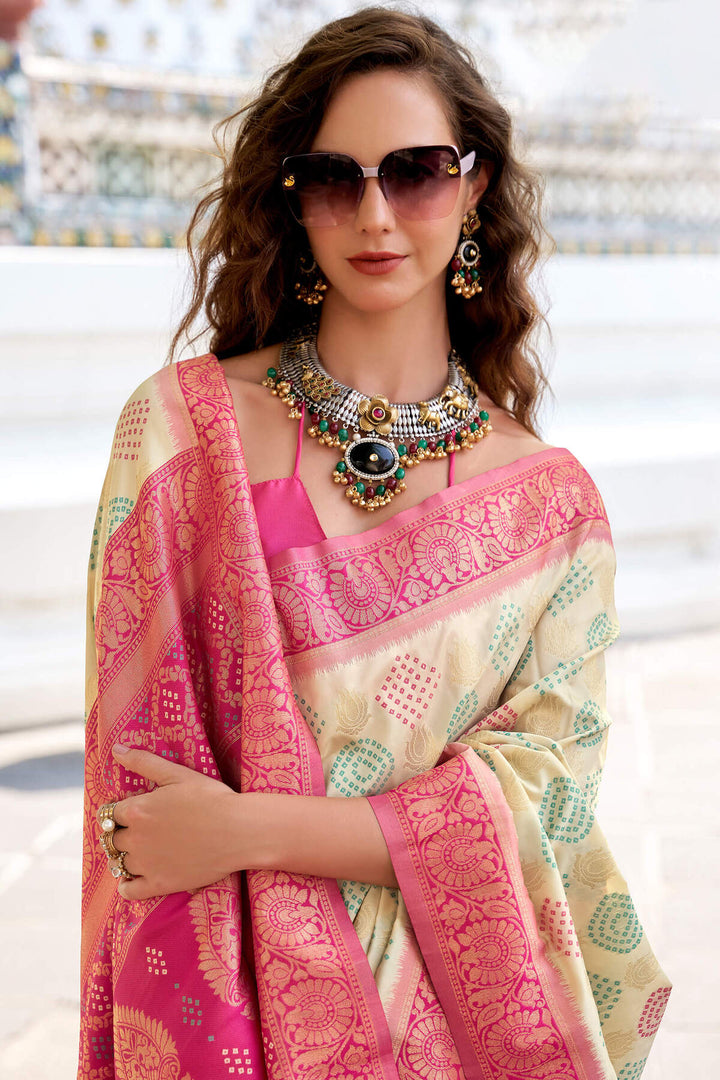Almond Beige Zari Woven Soft Silk Saree