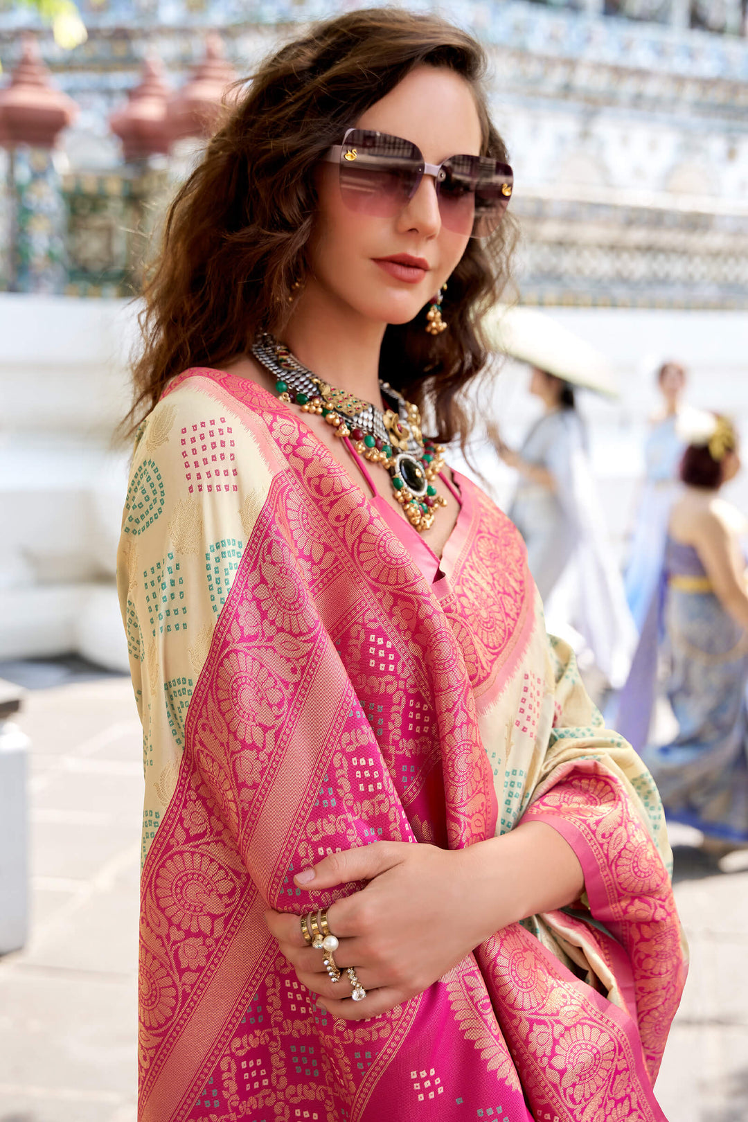 Almond Beige Zari Woven Soft Silk Saree