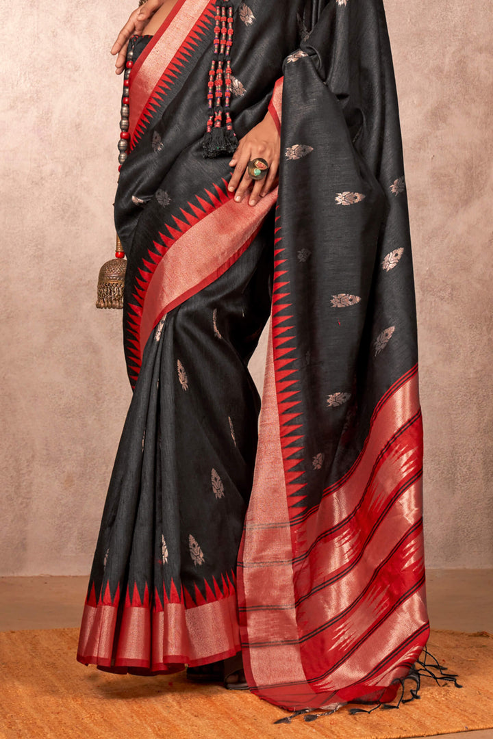 Almost Black Bhagalpuri Banarasi Silk Saree