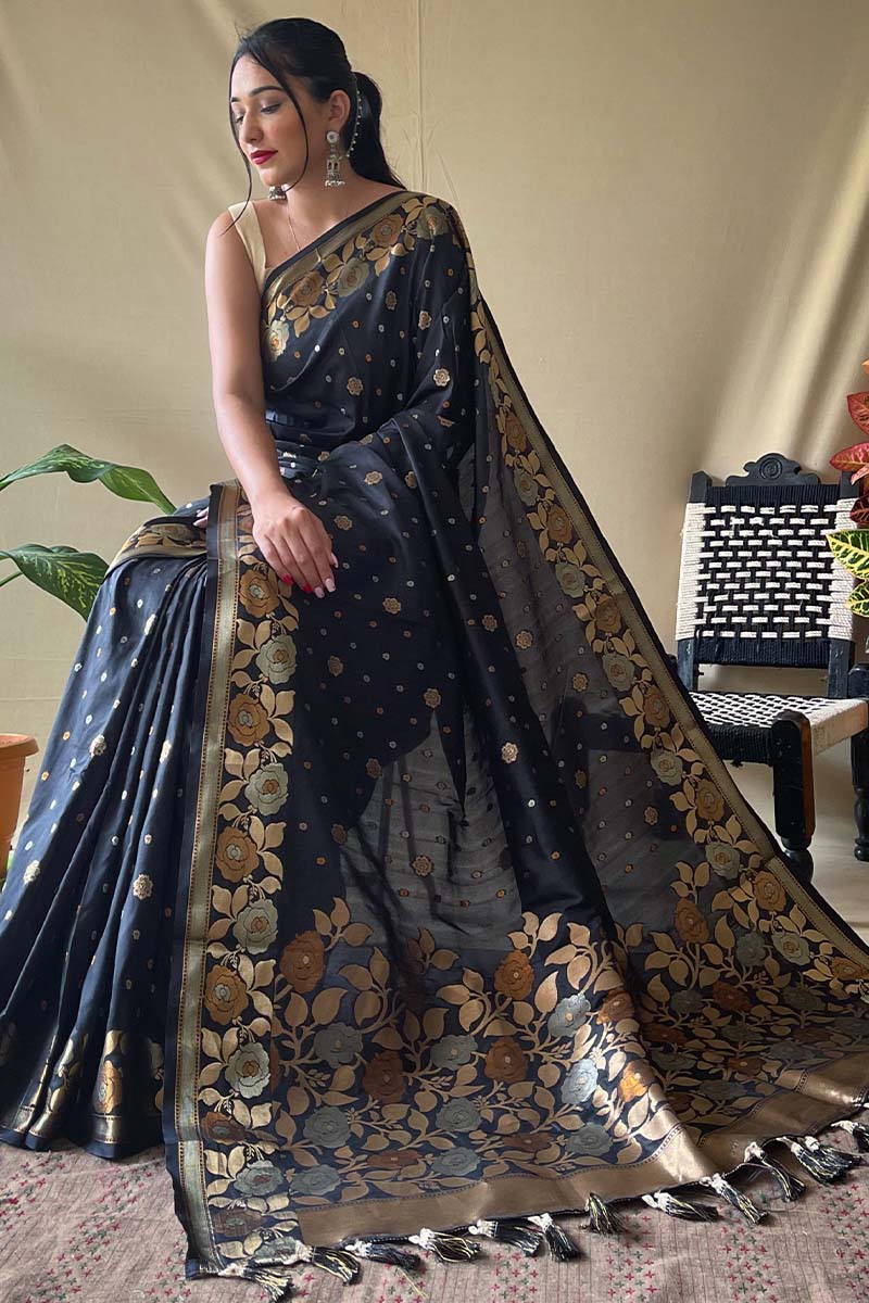 Almost Black Soft Banarasi Silk Saree