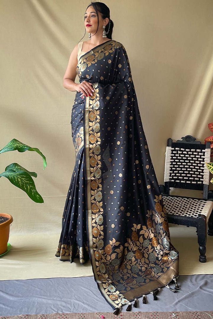 Almost Black Soft Banarasi Silk Saree