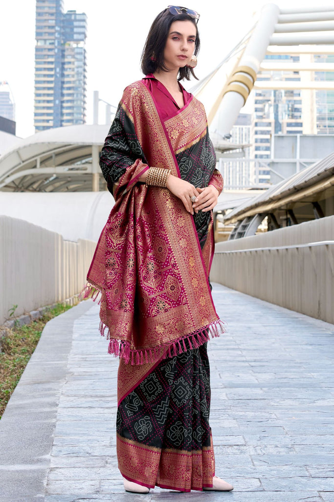 Almost Black Soft Bandhani Saree
