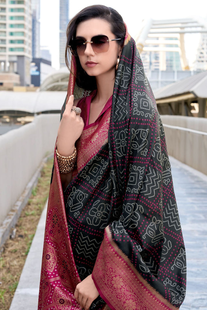 Almost Black Soft Bandhani Saree