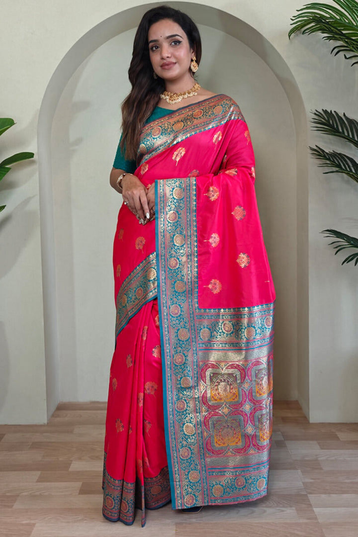 Amaranth Pink Banarasi Silk saree
